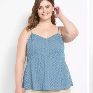 Lane Bryant Classic V-Neck Babydoll Eyelet Cami Bluestone Womens size 26